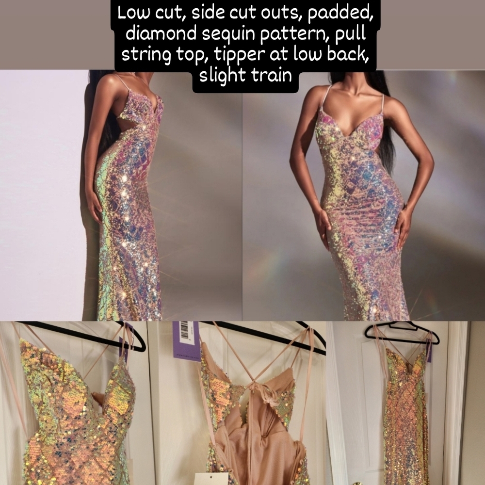 Sequin Prom Gown with Side Cut Outs
